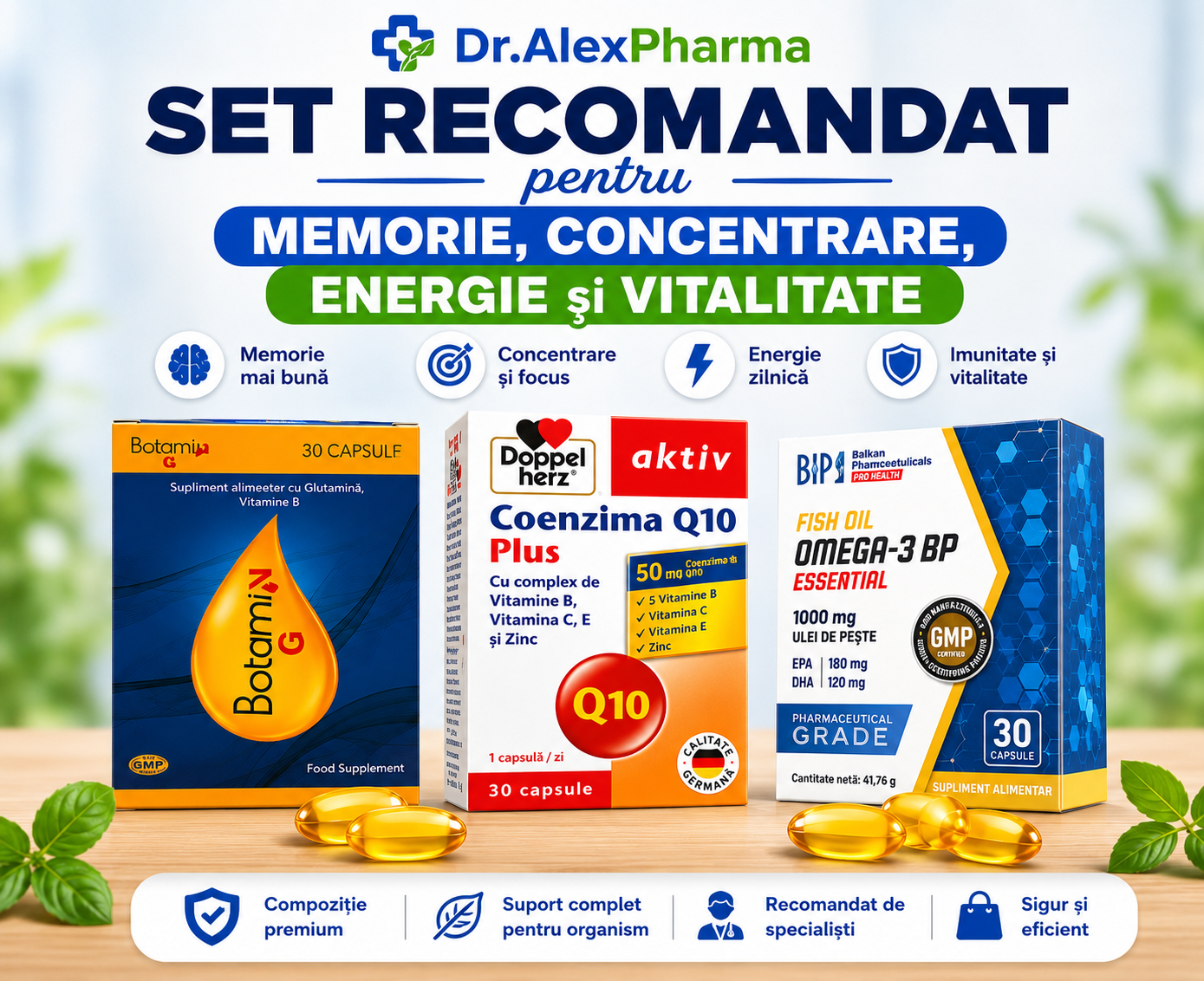 Set recomandat pentru memorie, concentrare, energie și vitalitate – Dr.AlexPharma