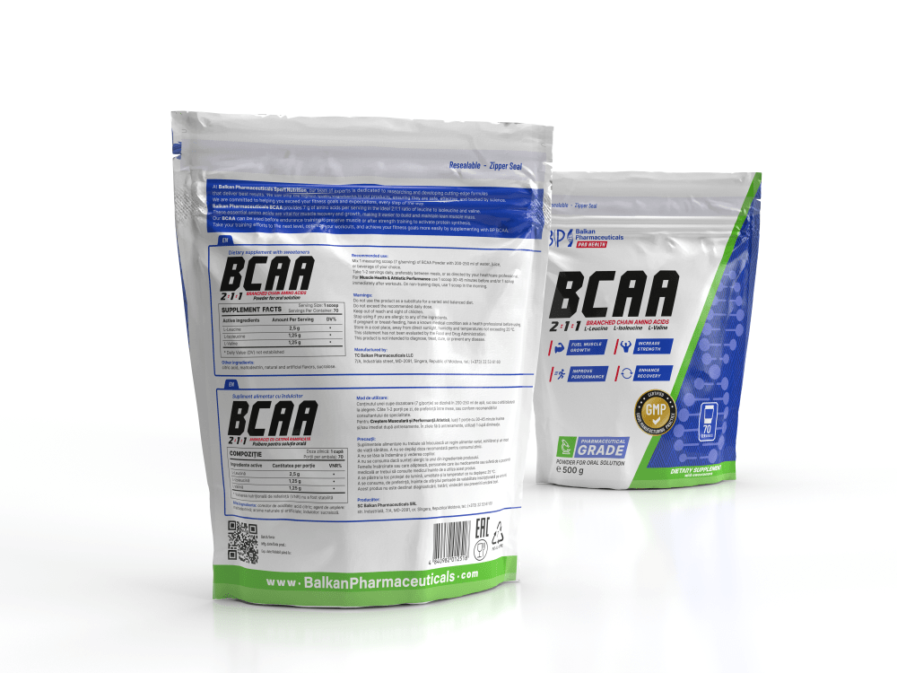 BCAA BP 2:1:1 Pulbere 500 g – Susținere Masă Musculară, Energie și Recuperare